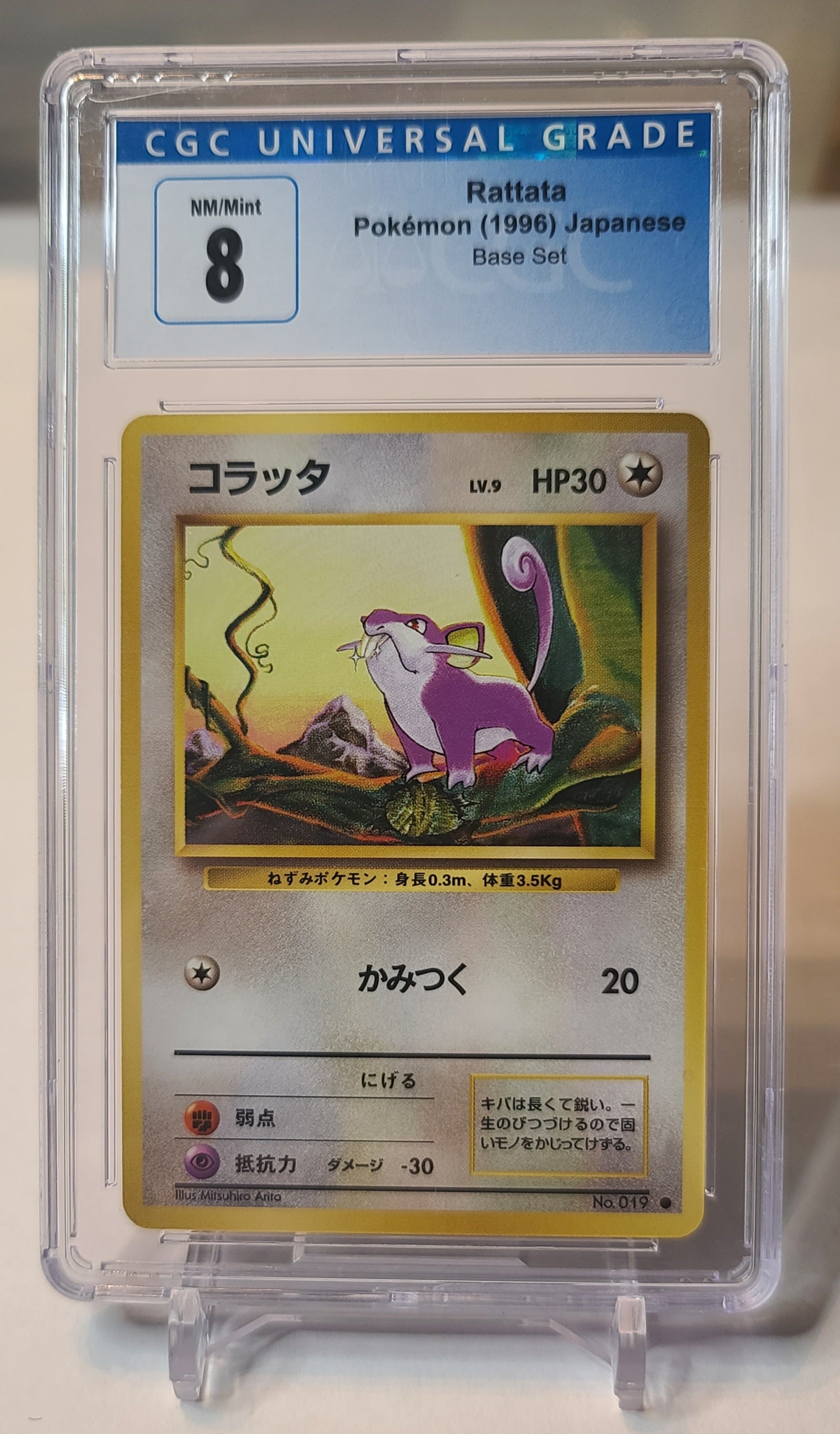 Rattata (Japanese) – Base Set #019 – Pokemon Card – CGC 8.0 Near Mint/Mint