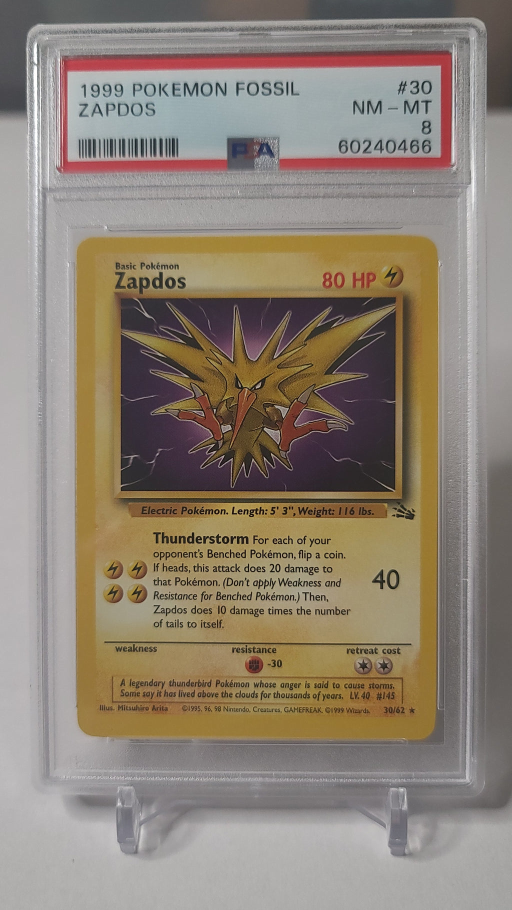 Zapdos – PSA 8 Graded Pokémon Card (Fossil Unlimited • Rare • #30)