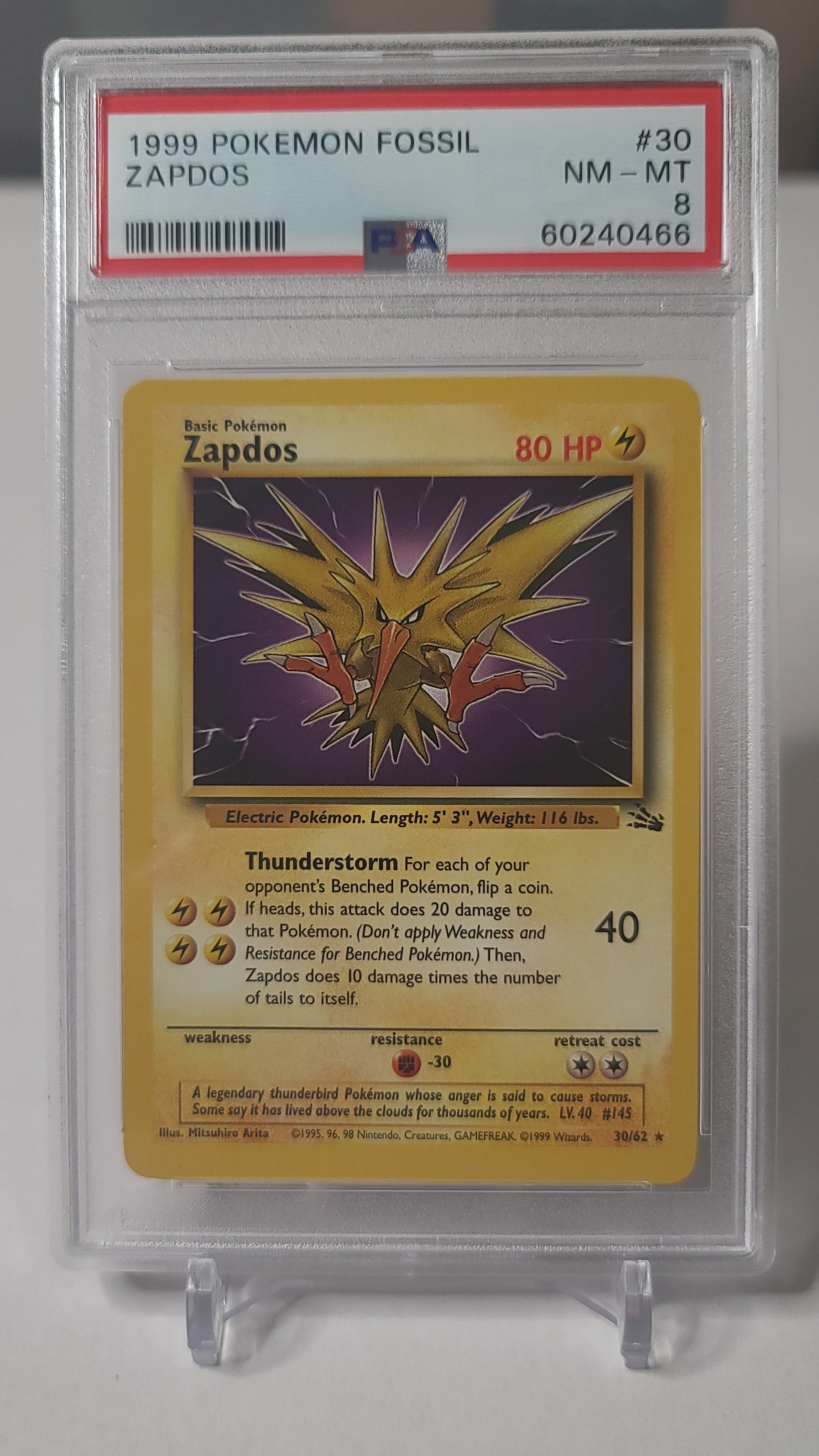 Zapdos – PSA 8 Graded Pokémon Card (Fossil Unlimited • Rare • #30)