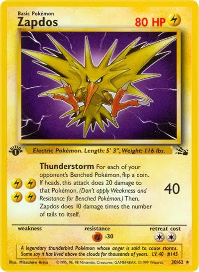 Zapdos – PSA 8 Graded Pokémon Card (Fossil Unlimited • Rare • #30)
