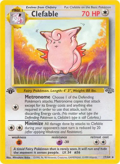 Clefable #17 – Holo Rare – PSA 9 - Jungle Set 1st Ed – Vintage Pokémon Card (WOTC)